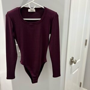 FeelGood Paris Elegant Plum Long Sleeve Bodysuit with shoulder pads